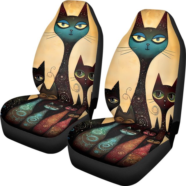 Vodetik Store Black Cat Car Seat Covers Front Seats Only, Universal Fit