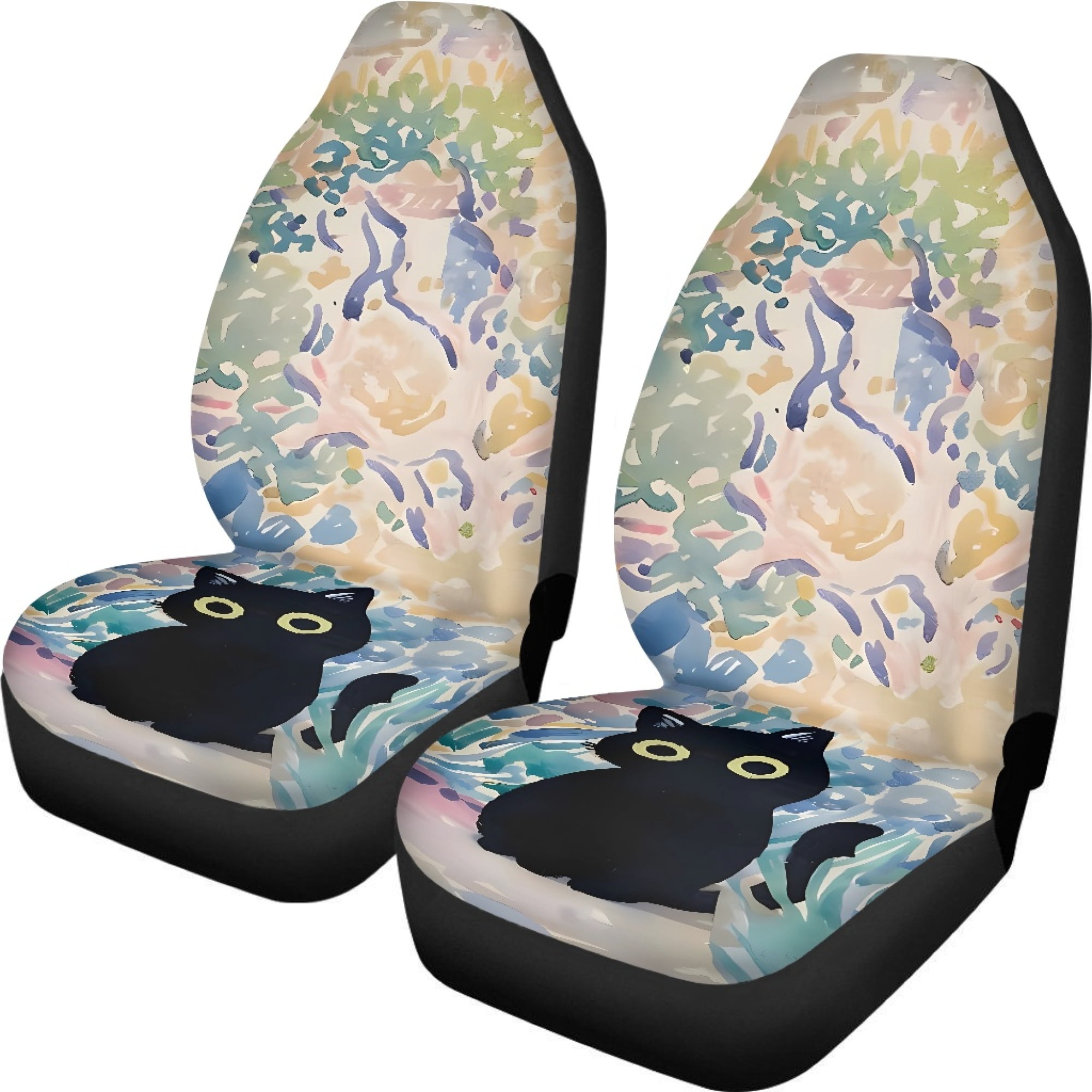 Vodetik Store Black Cat Car Seat Covers Front Seats Only, Universal Fit