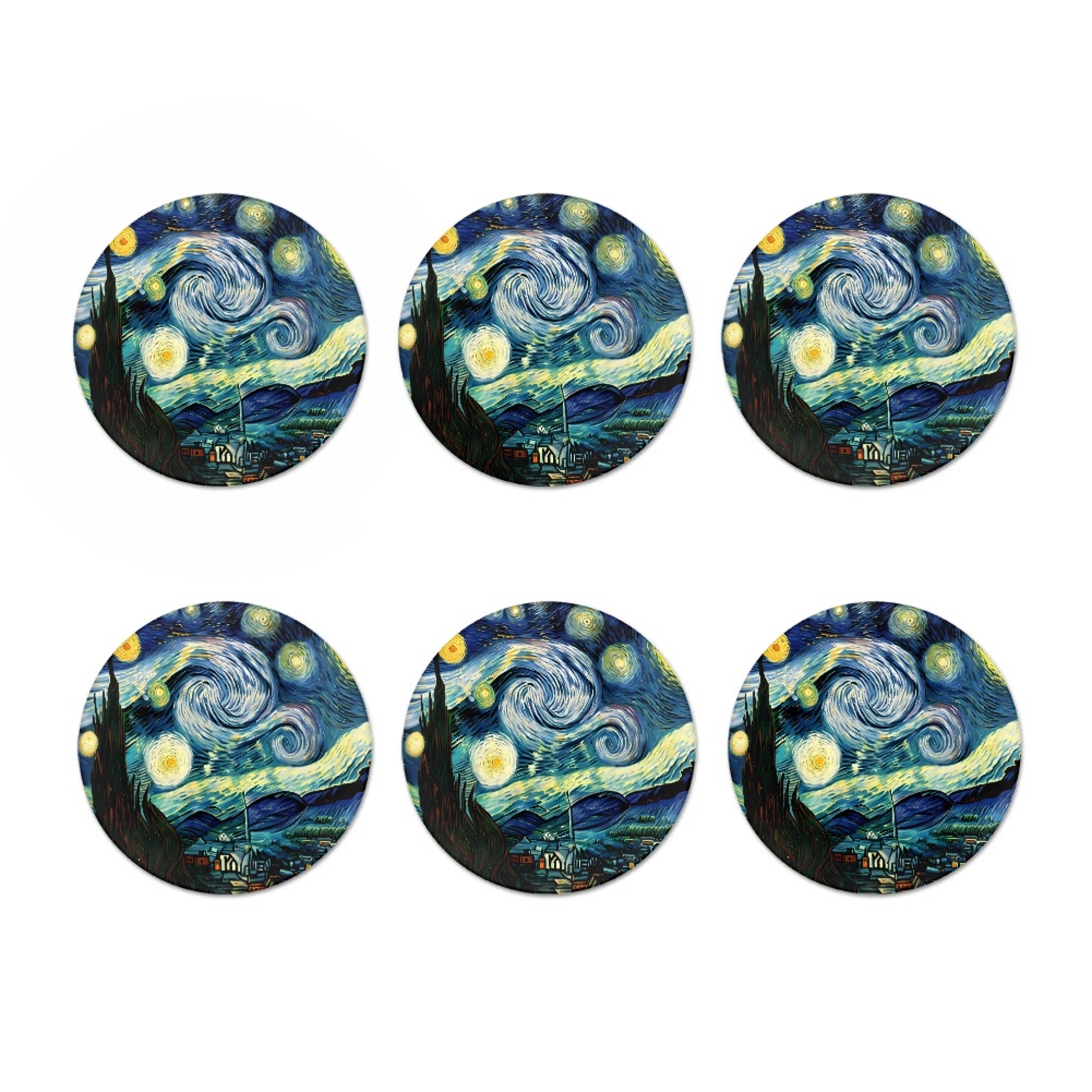 Vodetik Store Oil Painting Coasters for Drinks Absorbent Coaster for Office Desk,Set of 6