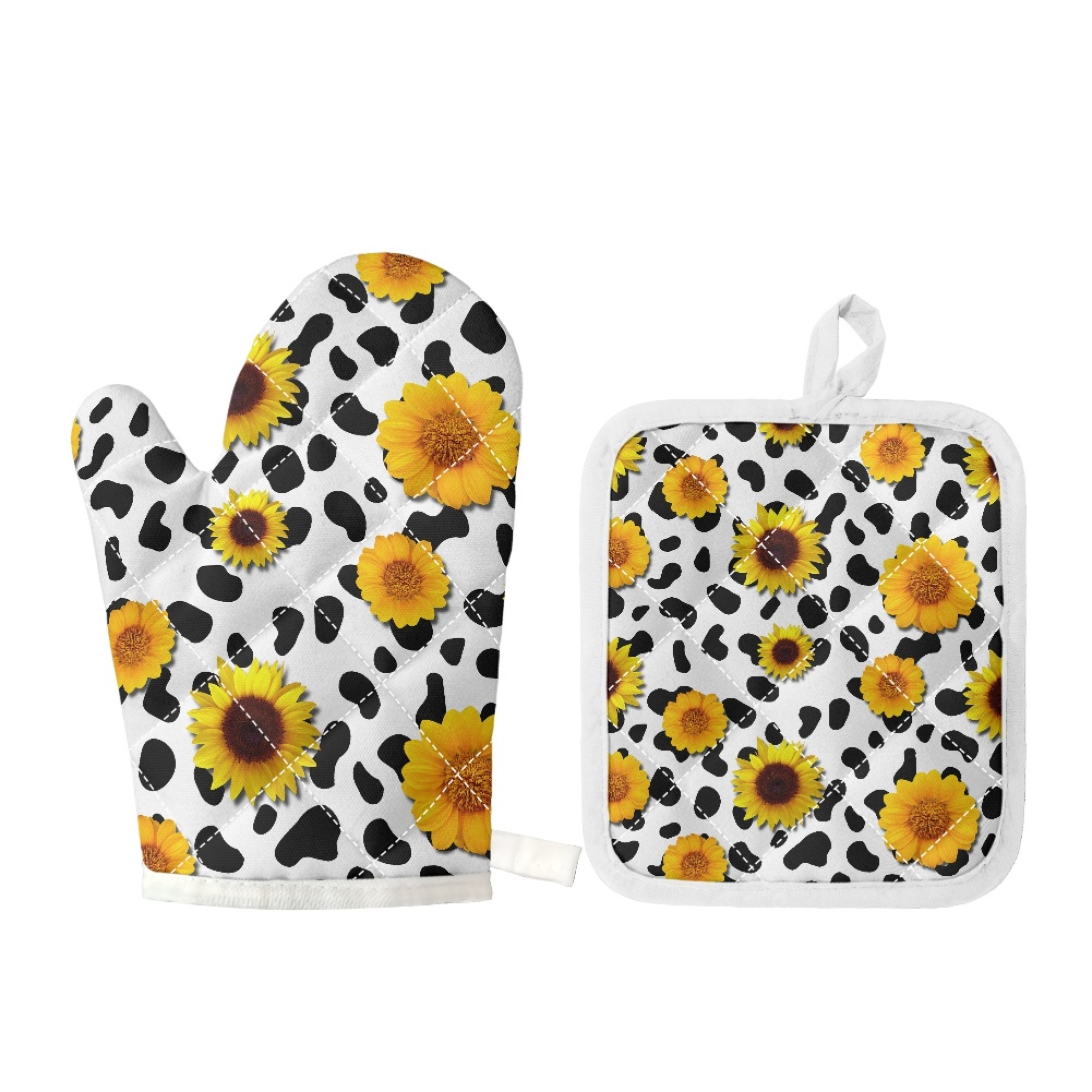 Vodetik Store Sunflowers Oven Mitt & Pot Holder Set 2pcs Heat Resistant