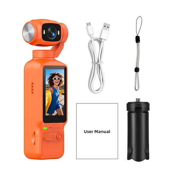 Vodhay 1080P Vlogging Camera with 180 Rotating Lens, 1.97-inch Screen, Fill Light Compact Digital Camera Orange