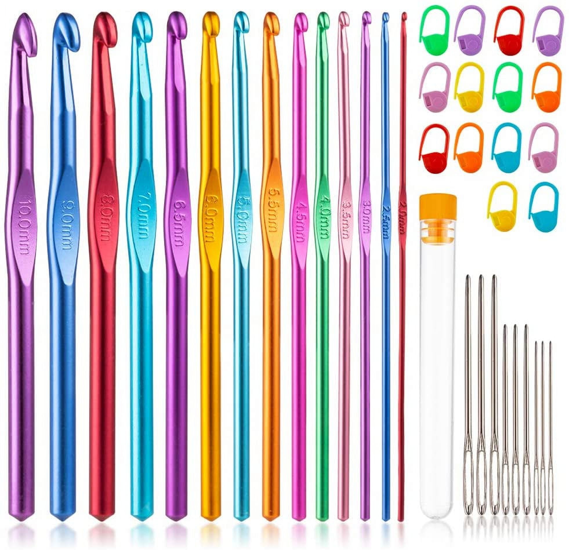 Vodiye No. 14 crochet hook set, sizes 2.0–10.0 mm, colorful metal crochet hooks, ergonomic design, comfortable to use