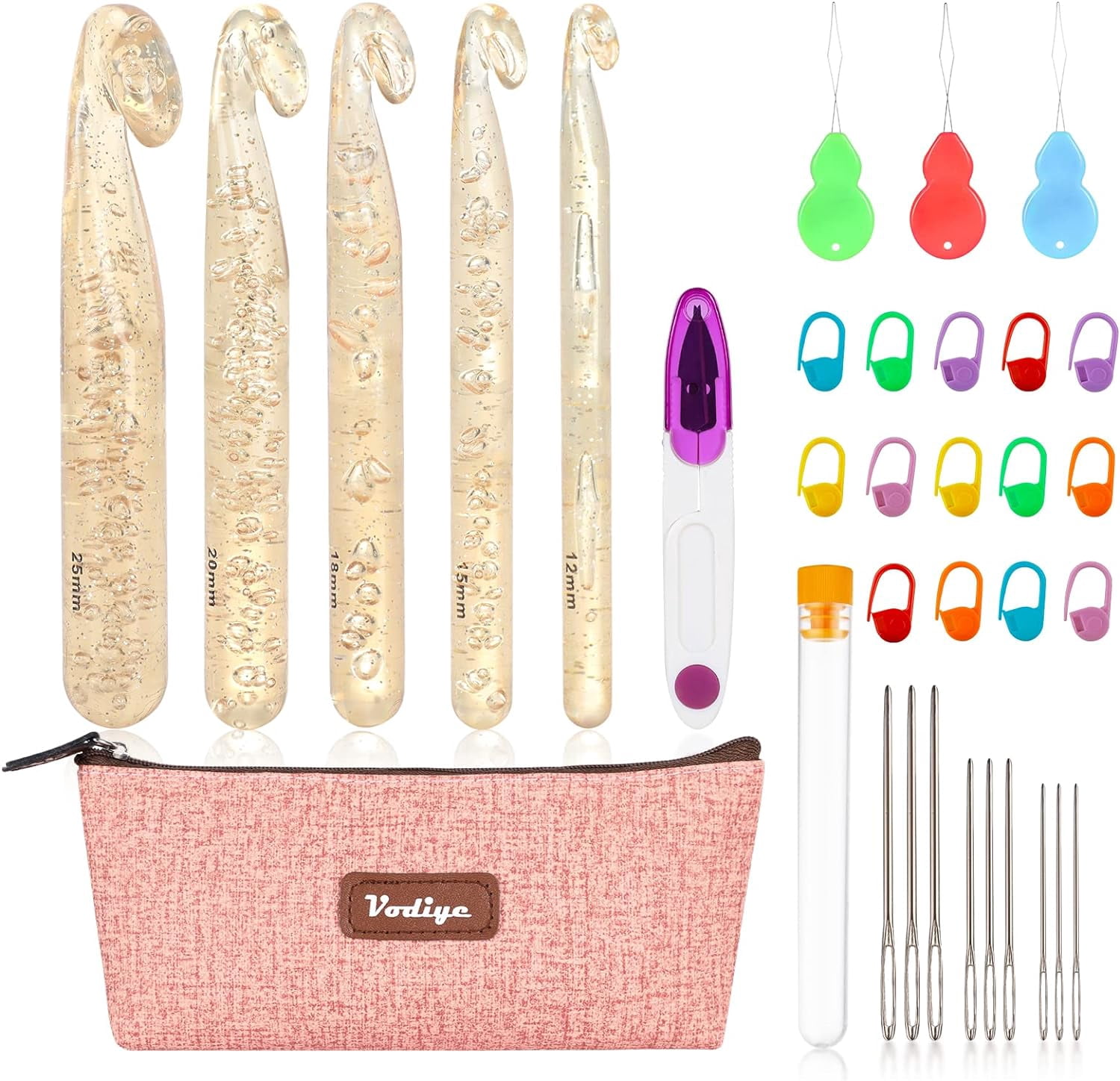 Vodiye No. 14 crochet hook set, sizes 2.0–10.0 mm, colorful metal crochet hooks, ergonomic design, comfortable to use