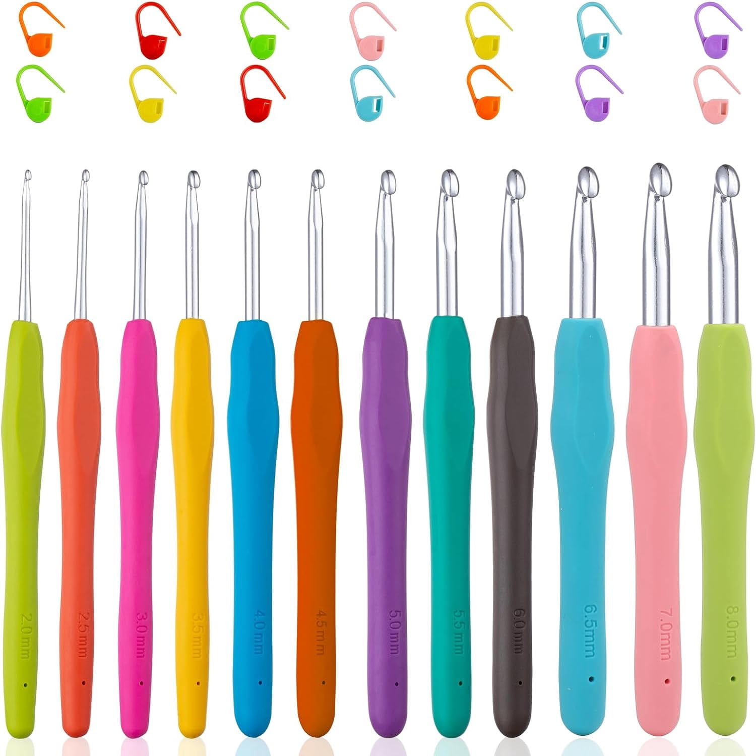 Vodiye No. 14 crochet hook set, sizes 2.0–10.0 mm, colorful metal crochet hooks, ergonomic design, comfortable to use