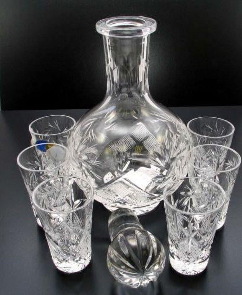 Vodka Set of Cut Crystal 12 Oz Carafe Decanter & 6 Crystal Shot Glasses