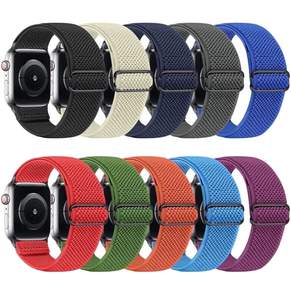 Vodtian 10 pack Elastic Watch Band Compatible with Apple Watch 38mm 40mm 41mm 42mm 44mm 45mm 46mm 49mm for Women Men, Soft Sport Wristbands for iWatch Series 11/10/9/8/7/SE 3/SE 2/Ultra 3/Ultra 2