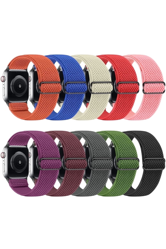 10 pack Elastic Watch Band Compatible with Apple Watch 38mm 40mm 41mm 42mm 44mm 45mm 46mm 49mm for Women Men, Soft Sport Wristbands for iWatch Series 11/10/9/8/7/SE 3/SE 2/Ultra 3/Ultra 2