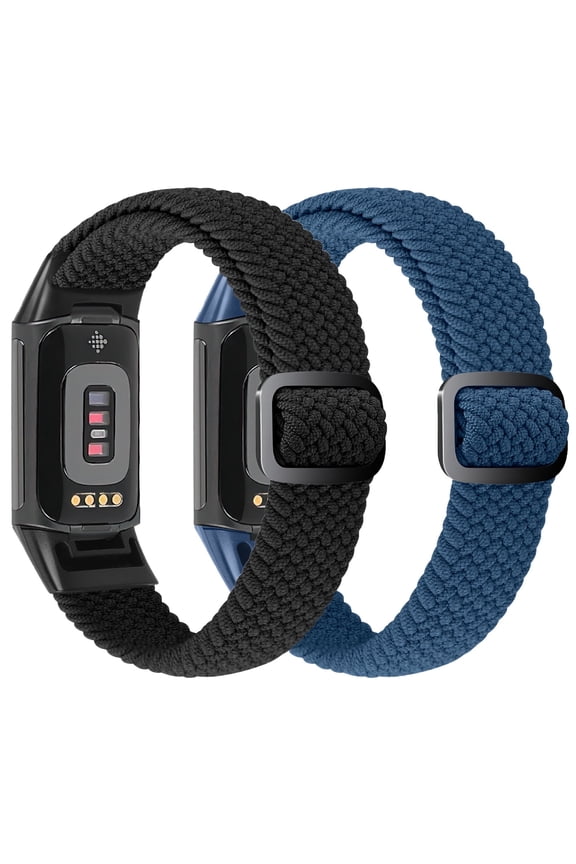 2 Pack Braided Bands For Fitbit Charge 6/Charge 5, Soft Nylon Adjustable Wristband For Women Men