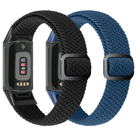 Vodtian 2 Pack Braided Bands For Fitbit Charge 6/Charge 5, Soft Nylon Adjustable Wristband For Women Men