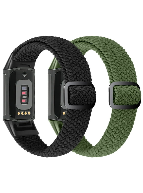 2 Pack Braided Bands For Fitbit Charge 6/Charge 5, Soft Nylon Adjustable Wristband For Women Men
