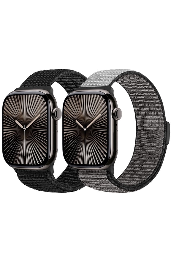 2 Pack Nylon Sport Bands Compatible with Apple Watch Bands 38mm 40mm 41mm 42mm 44mm 45mm 46mm 49mm for Women Men, Soft Breathable Straps for iWatch Series 10/9/8/7/6/5/4/3/2/1/SE/Ultra/Ultra2