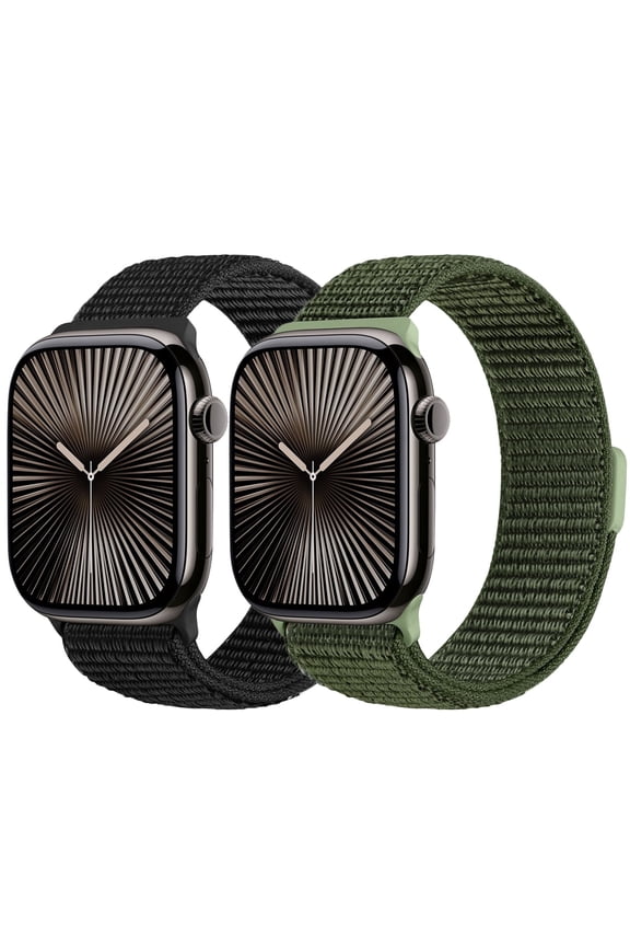 2 Pack Nylon Sport Bands Compatible with Apple Watch Bands 38mm 40mm 41mm 42mm 44mm 45mm 46mm 49mm for Women Men, Soft Breathable Straps for iWatch Series 10/9/8/7/6/5/4/3/2/1/SE/Ultra/Ultra2