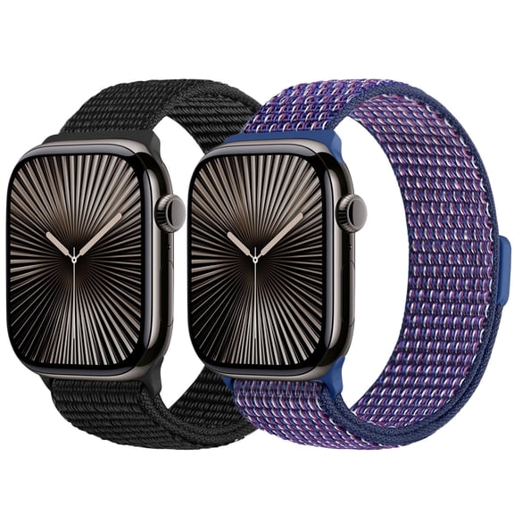 Vodtian 2 Pack Nylon Sport Bands Compatible with Apple Watch Bands 38mm 40mm 41mm 42mm 44mm 45mm 46mm 49mm for Women Men, Soft Breathable Straps for iWatch Series 10/9/8/7/6/5/4/3/2/1/SE/Ultra/Ultra2
