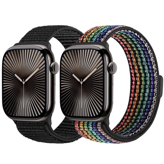 Vodtian 2 Pack Nylon Sport Bands Compatible with Apple Watch Bands 38mm 40mm 41mm 42mm 44mm 45mm 46mm 49mm for Women Men, Soft Breathable Straps for iWatch Series 10/9/8/7/6/5/4/3/2/1/SE/Ultra/Ultra2
