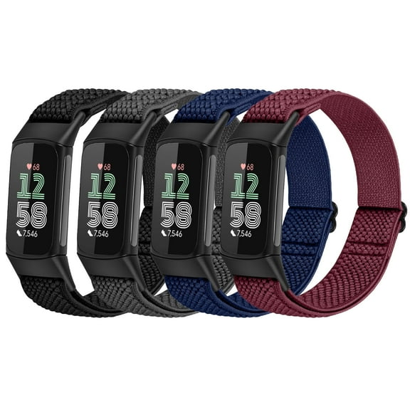 Vodtian 4 Pack Elastic Bands For Charge 6/Charge 5 Band, Breathable Sport Nylon Adjustable Replacement Wriststrap For Women Man