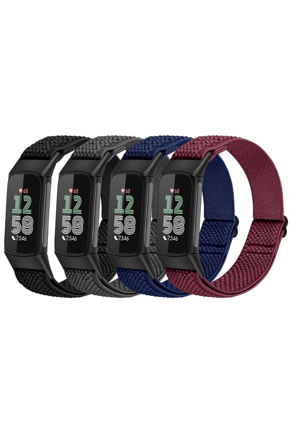 4 Pack Elastic Bands For Charge 6/Charge 5 Band, Breathable Sport Nylon Adjustable Replacement Wriststrap For Women Man