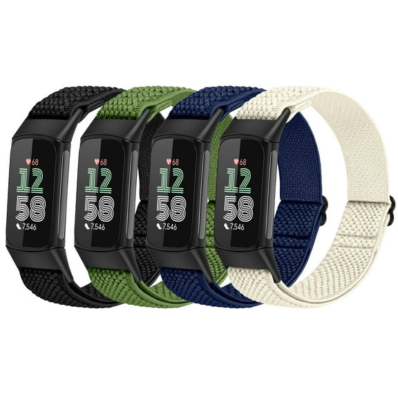Vodtian 4 Pack Elastic Bands For Charge 6/Charge 5 Band, Breathable Sport Nylon Adjustable Replacement Wriststrap For Women Man