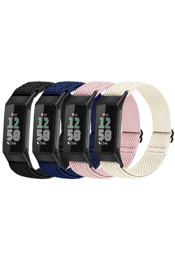 4 Pack Elastic Bands For Charge 6/Charge 5 Band, Breathable Sport Nylon Adjustable Replacement Wriststrap For Women Man