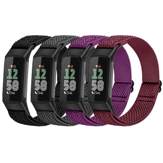 Vodtian 4 Pack Elastic Bands For Charge 6/Charge 5 Band, Breathable Sport Nylon Adjustable Replacement Wriststrap For Women Man