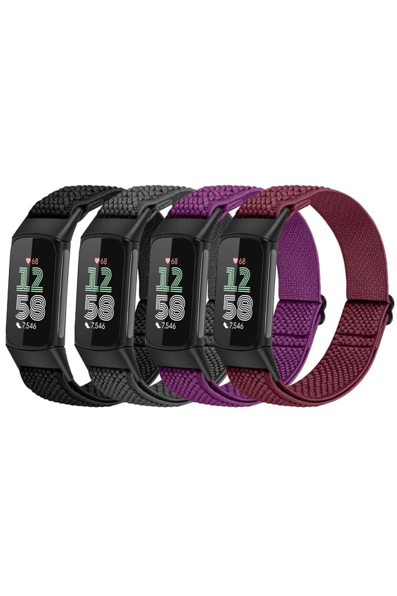4 Pack Elastic Bands For Charge 6/Charge 5 Band, Breathable Sport Nylon Adjustable Replacement Wriststrap For Women Man