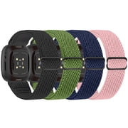 Vodtian 4 Pack Elastic Bands For Fitbit Versa 4/Versa 3/Sense 2/Sense, Soft Nylon Adjustable Replacement Band For Women Man