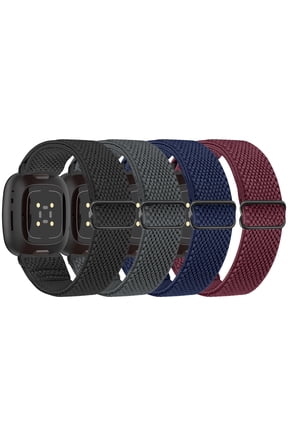 4 Pack Elastic Bands for Fitbit Versa 4/Versa 3/Sense 2/Sense, Soft Nylon Adjustable Replacement Band for Women Man