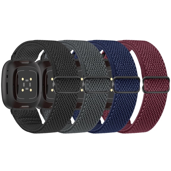 Vodtian 4 Pack Elastic Bands for Fitbit Versa 4/Versa 3/Sense 2/Sense, Soft Nylon Adjustable Replacement Band for Women Man