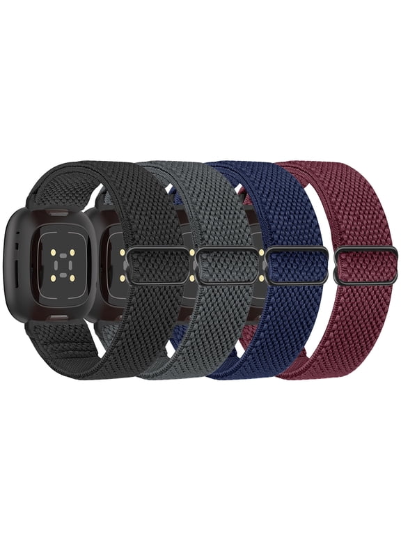 4 Pack Elastic Bands for Fitbit Versa 4/Versa 3/Sense 2/Sense, Soft Nylon Adjustable Replacement Band for Women Man