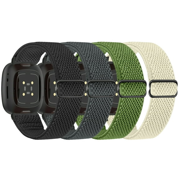 Vodtian 4 Pack Elastic Bands For Fitbit Versa 4/Versa 3/Sense 2/Sense, Soft Nylon Adjustable Replacement Band For Women Man