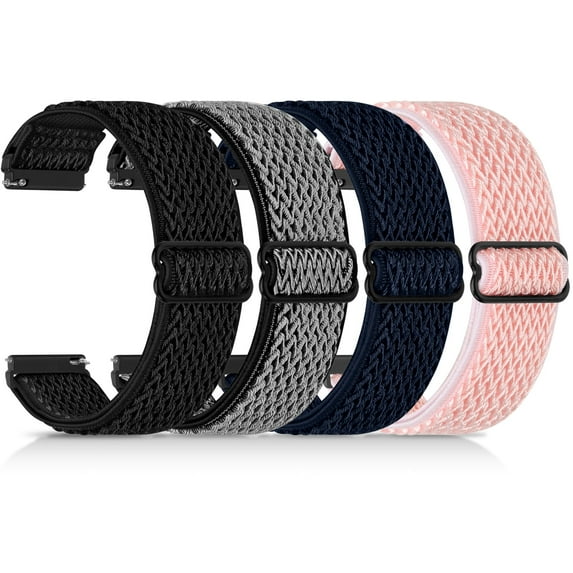Vodtian 4 pack 20mm Elastic Nylon Bands Compatible with Samsung Galaxy Watch7/6/5/4, Garmin Vivoactive 6/5/3, Garmin Venu, Quick Release Repalcement Bands for Amazfit Bip 3/Amazfit Active 2