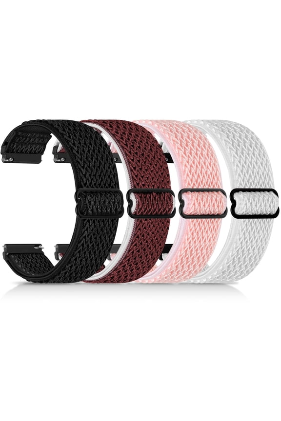 4 pack 20mm Elastic Nylon Bands Compatible with Samsung Galaxy Watch7/6/5/4, Garmin Vivoactive 6/5/3, Garmin Venu, Quick Release Repalcement Bands for Amazfit Bip 3/Amazfit Active 2
