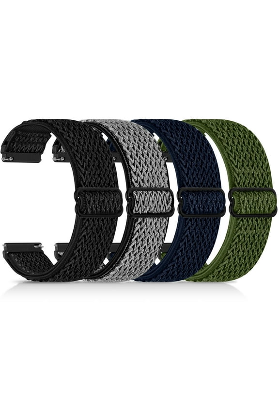 4 pack 20mm Elastic Nylon Bands Compatible with Samsung Galaxy Watch7/6/5/4, Garmin Vivoactive 6/5/3, Garmin Venu, Quick Release Repalcement Bands for Amazfit Bip 3/Amazfit Active 2