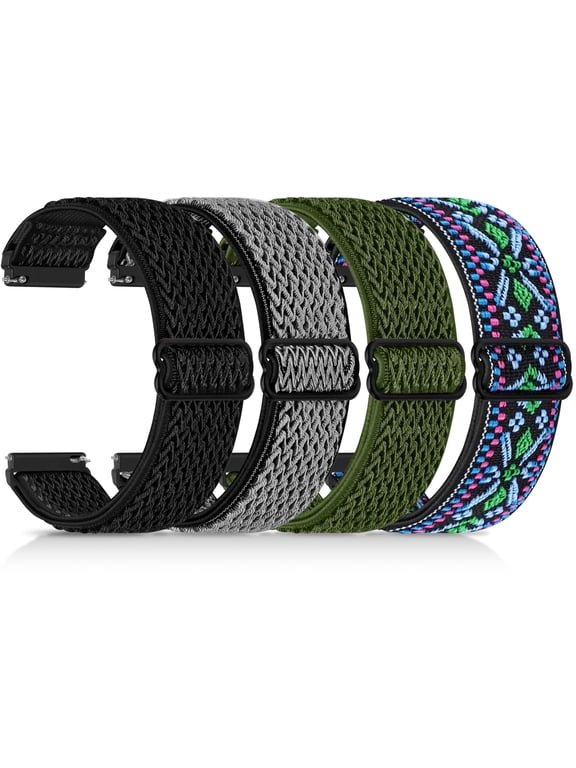 4 pack 22mm Elastic Nylon Bands Compatible with Samsung Galaxy Watch 3 45mm, Garmin Venu 3/Venu 2, Vivoactive 4 45mm, Quick Release Repalcement Bands for Amazfit Bip 6/Bip 5