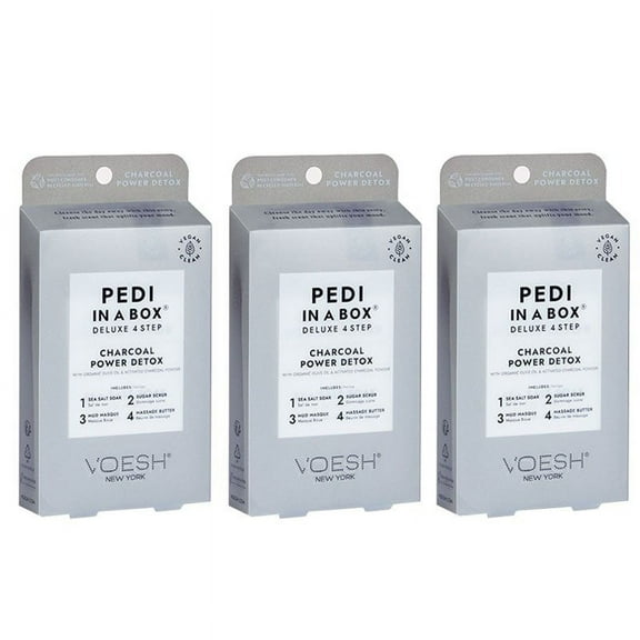 Voesh Pedi In A Box 4 In 1 Deluxe Pedicure CHARCOAL DETOX Pack Of 3