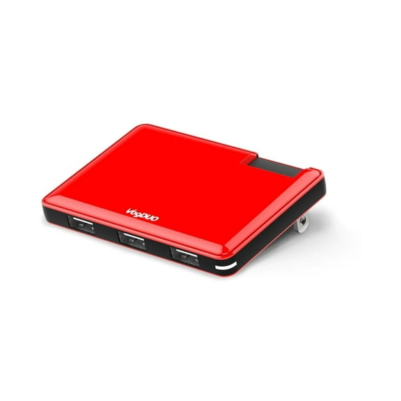 VogDUO, 30W USB Slim Wall Charger, Foldable plug, 0.5-inch thick, 3 USB ports, Red