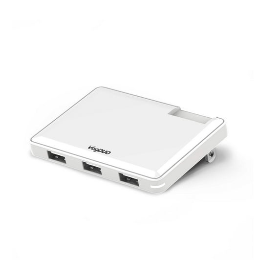 VogDUO, 30W USB Slim Wall Charger, Foldable plug, 0.5-inch thick, 3 USB ports, White