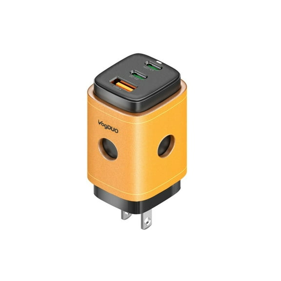 VogDUO 65W USB C Wall Charger, 3 Port GaN PD Wall Charger, foldable plug, genuine leather design, compatible with iPad Pro/Air/Mini, iPhone 13/ 13 Pro Max12, Nintendo Switch, MacBook Pro 14-inch/ Air