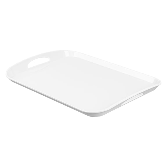 Restaurantware-Voga 17.9 x 12.6 Inch Serving Tray, 1 Rectangle Outdoor Tray - With Handles, Raised Edges, White Melamine Platter, Dishwasher-Safe, For Meals, Appetizers, And Snacks