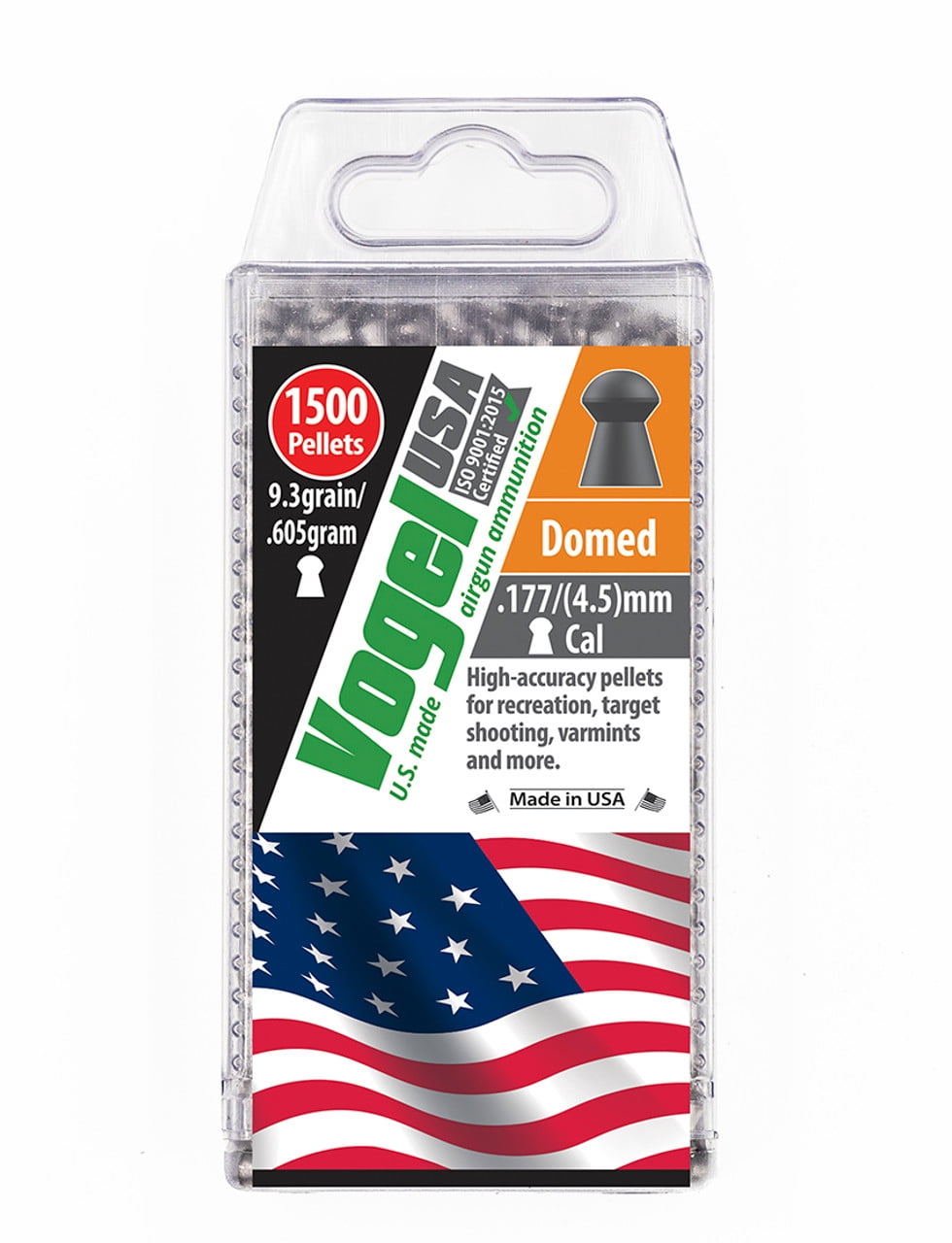 Vogel Domed Sport .177/4.5 cal, 9.3grain/.605gram Airgun Pellet-1500ct