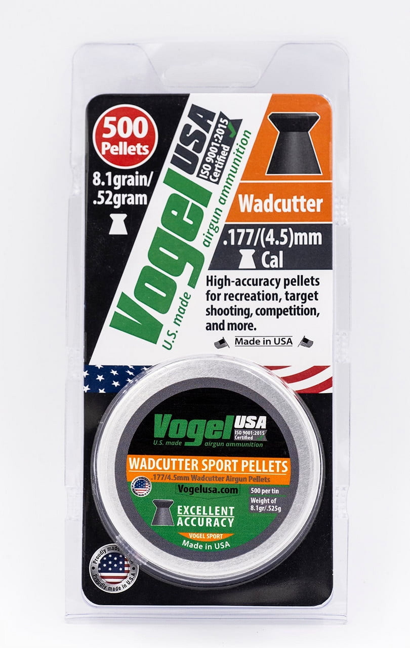 Vogel Wadcutter Sport .177/4.5 cal, 8.1grain/.525gram Airgun Pellet-500ct