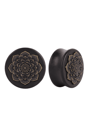 10mm Black Ear Gauges Stretching Earrings for Women Men Wood Ear Stretchers Earrings Vintage Flower Dead Stretching Ear