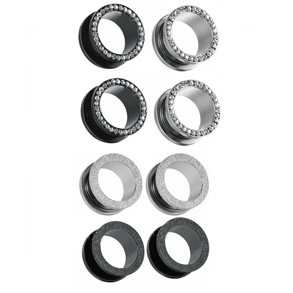 Vogem 4Pcs Ear Stretching Kit Stainless Steel Black Tunnels Ear Gauges Stretching Kit Jewelry Gift for Men Women(10mm)