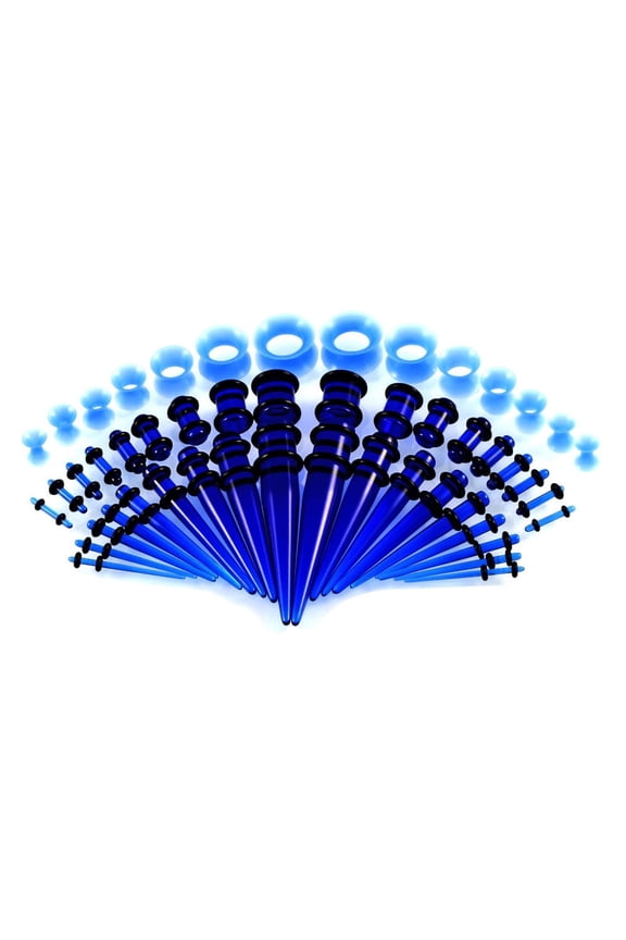 50 Pieces Ear Stretching Kit Acrylic Tapers and Plugs 14G-00G Silicone Flared Tunnels Ear Gauges Expander Set Body Piercing Jewelry(Transparent Blue)
