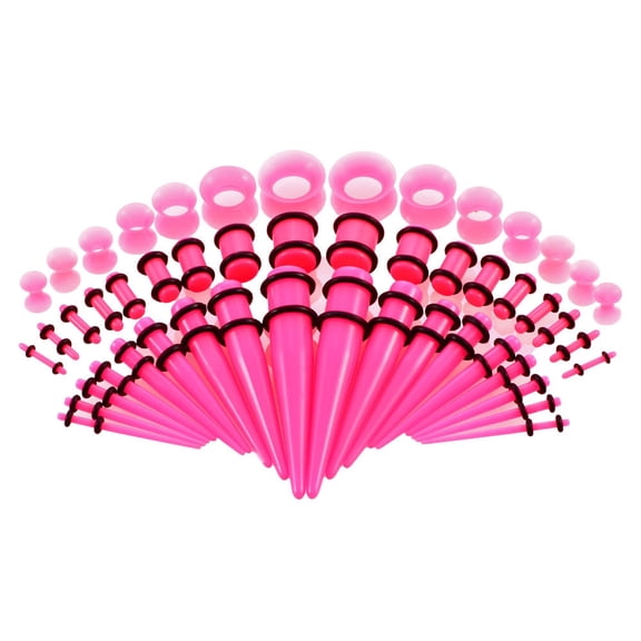 Vogem 50 Pieces Ear Stretching Kit Acrylic Tapers and Plugs 14G-00G Silicone Flared Tunnels Ear Gauges Expander Set Body Piercing Jewelry(Pink)
