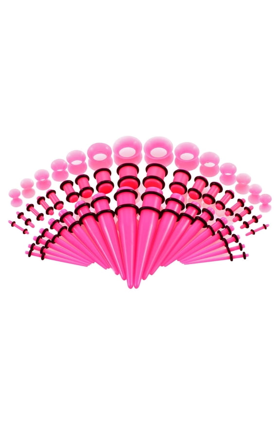 50 Pieces Ear Stretching Kit Acrylic Tapers and Plugs 14G-00G Silicone Flared Tunnels Ear Gauges Expander Set Body Piercing Jewelry(Pink)