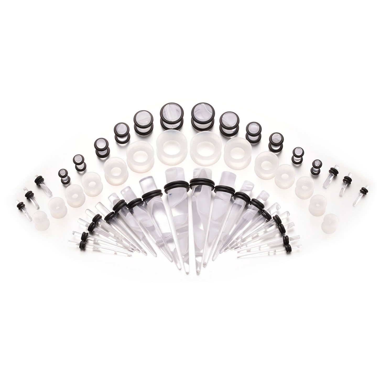 Kit D'élargissement D'oreilles 50 Pièces - Écarteurs Acrylique 14G-00G Et Tunnels Silicone Marbré