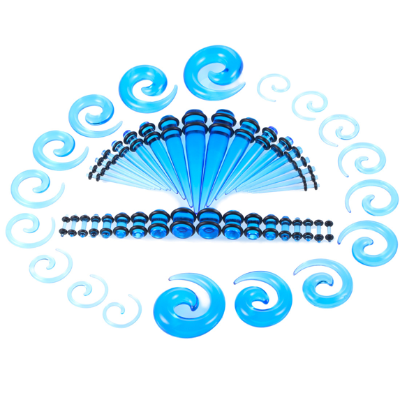 Vogem 54Pcs Ear Stretching Kit 14G-00G/1.6mm-10mm Ear Gauges Expander Set Acrylic Tapers and Plugs Acrylic Spiral Tapers Body Piercing Jewelry Set for Women and Men(Multiple colors)