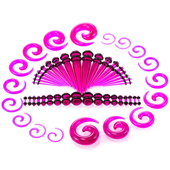 Vogem 54Pcs Rose Red Ear Stretching Kit 14G-00G/1.6mm-10mm Ear Gauges Expander Set Acrylic Tapers and Plugs Acrylic Spiral Tapers Body Piercing Jewelry Set for Women and Men