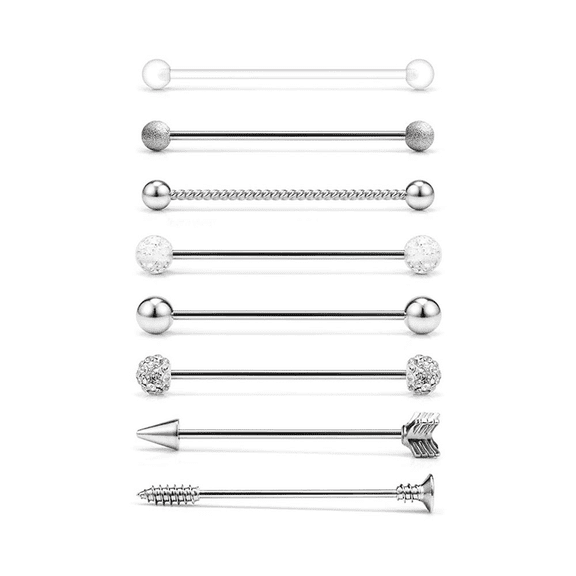 Vogem 8pcs Silver Body Piercings Earrings Stainless Steel Minimalism Earrings Trendy Jewellery for Men Women