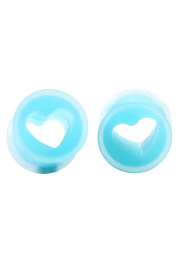 Blue Heart Silicone Ear Tunnels Stretching Plugs For Women and Men Hypoallergenic 8MM(0G)